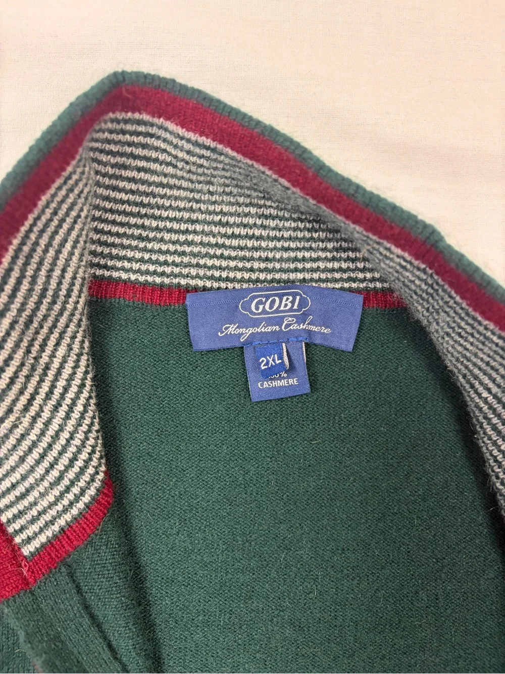 GOBI Mongolian Cashmere 2XL Forest Green Full Zip Mock Neck Sweater Cardigan